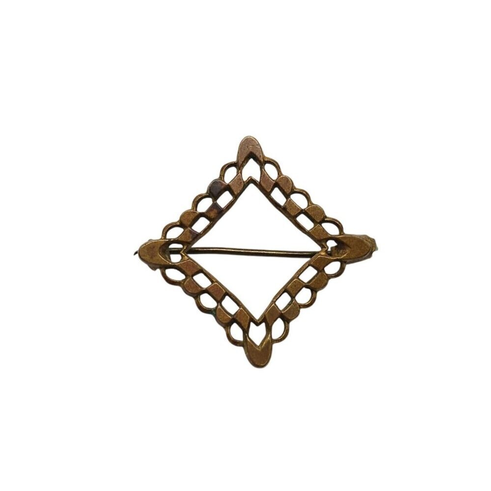 Antique Brass Diamond Shaped Openwork Brooch Pin C-Clasp